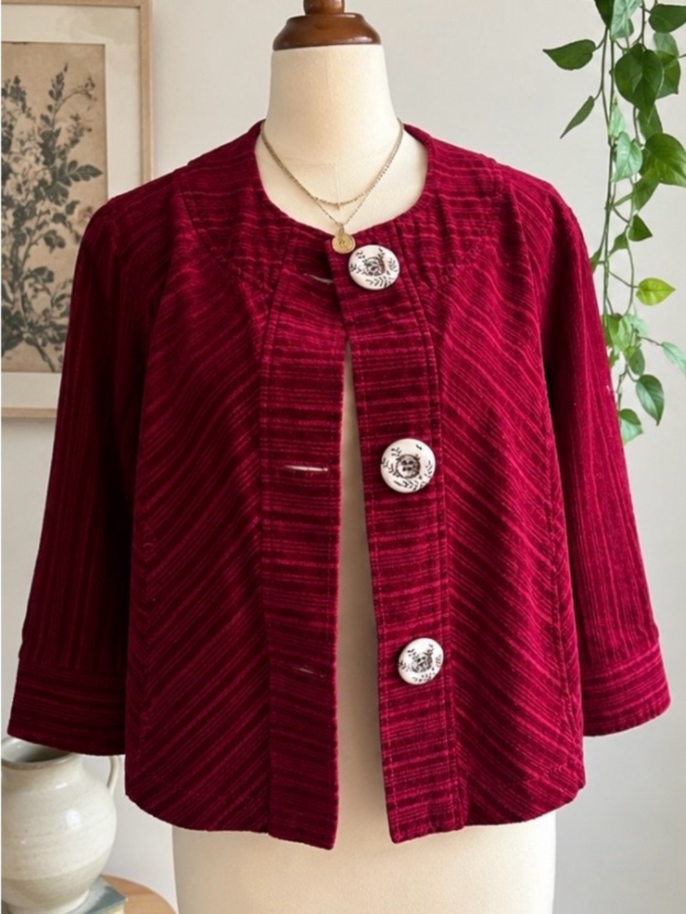 Vintage 90s Maroon Velvet Corduroy Blazer | Burgundy Oversized Jacket Large